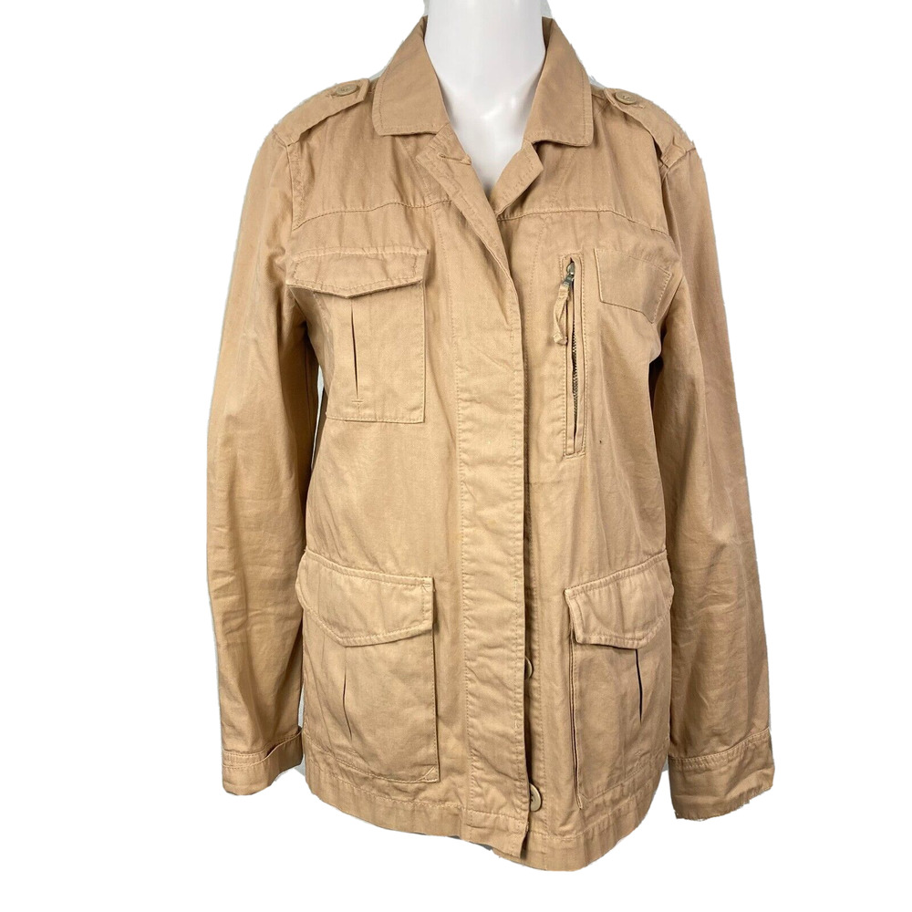 J. Crew Jacket Womens Sz 4 Beige Cotton Twill Classic Chino Utility Pockets